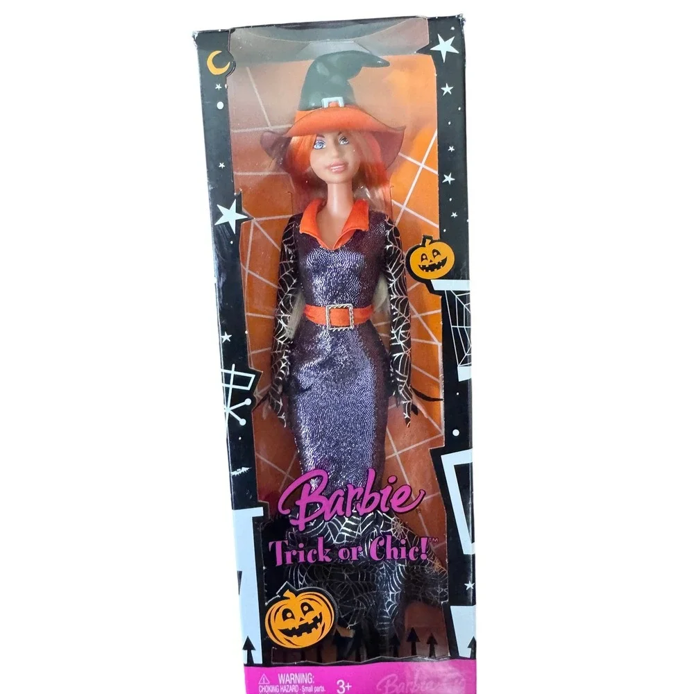 Barbie Trick or Chic Halloween Witch Doll Orange Hair Purple Spiderweb Dress NEW